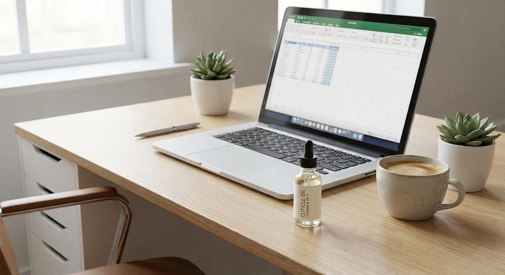 Cuticle oil on a desk for daily maintenance and hydration