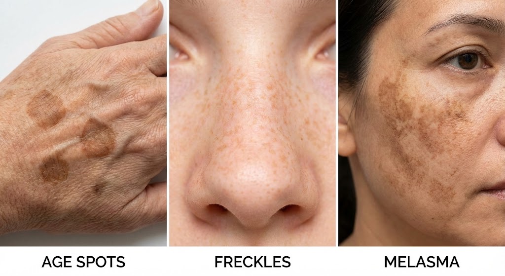 Comparison of Age Spots vs. Freckles vs. Melasma